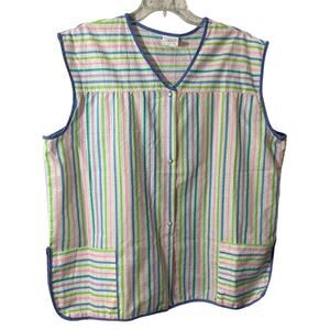 Vtg 70s Artistic Creations Pearl Snap Smock Painters Vest Top 2X